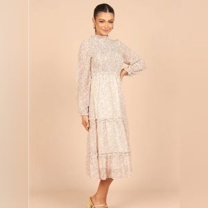 Petal & Pup - EDWINA SHIRRED FRILL LONG SLEEVE MIDI DRESS - ROSE FLORAL